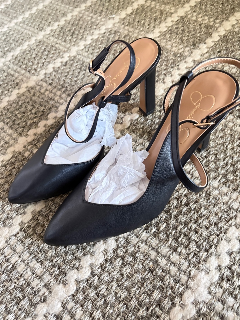 Jessica Simpson Black Pointed Slingback Block Heels